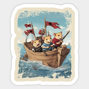 Cute adventure gerbil hamster pirates ocean sailing Sticker